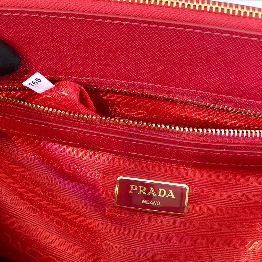 Prada Medium Galleria Saffiano Leather Bag Tote Shoulder Bag Red 1BA863